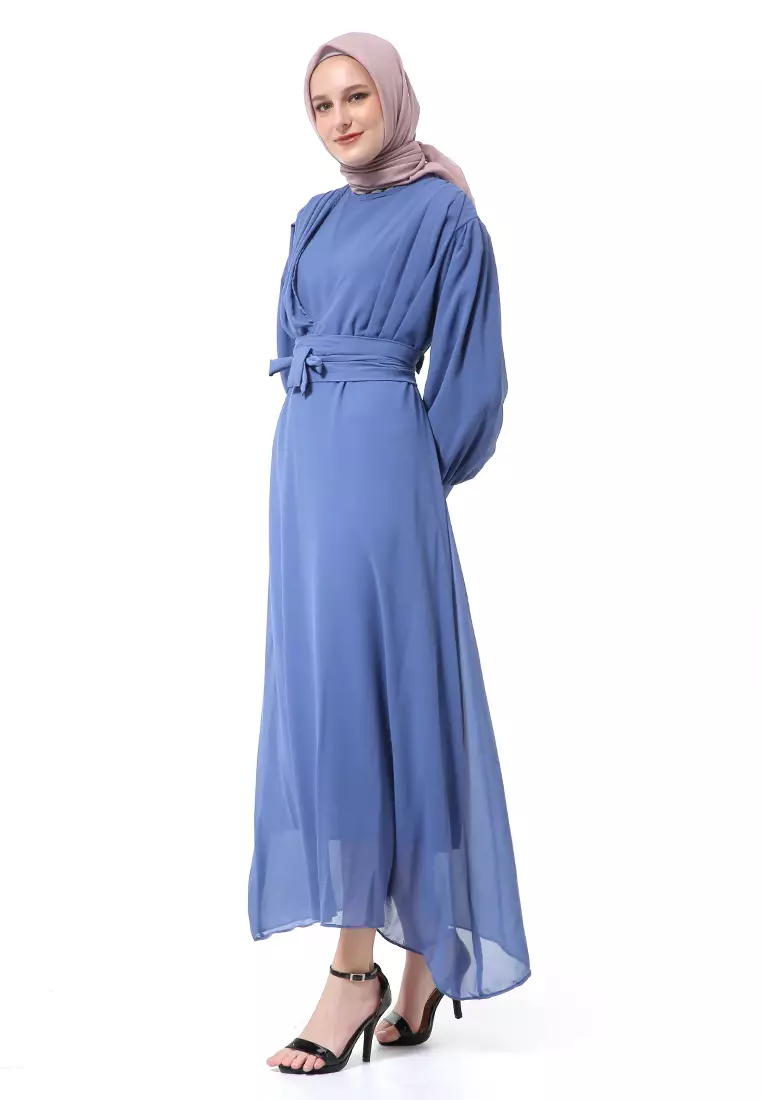 Alika Gamis Dress Long Sleeve Wanita Muslimah High Quality Premium - Blue