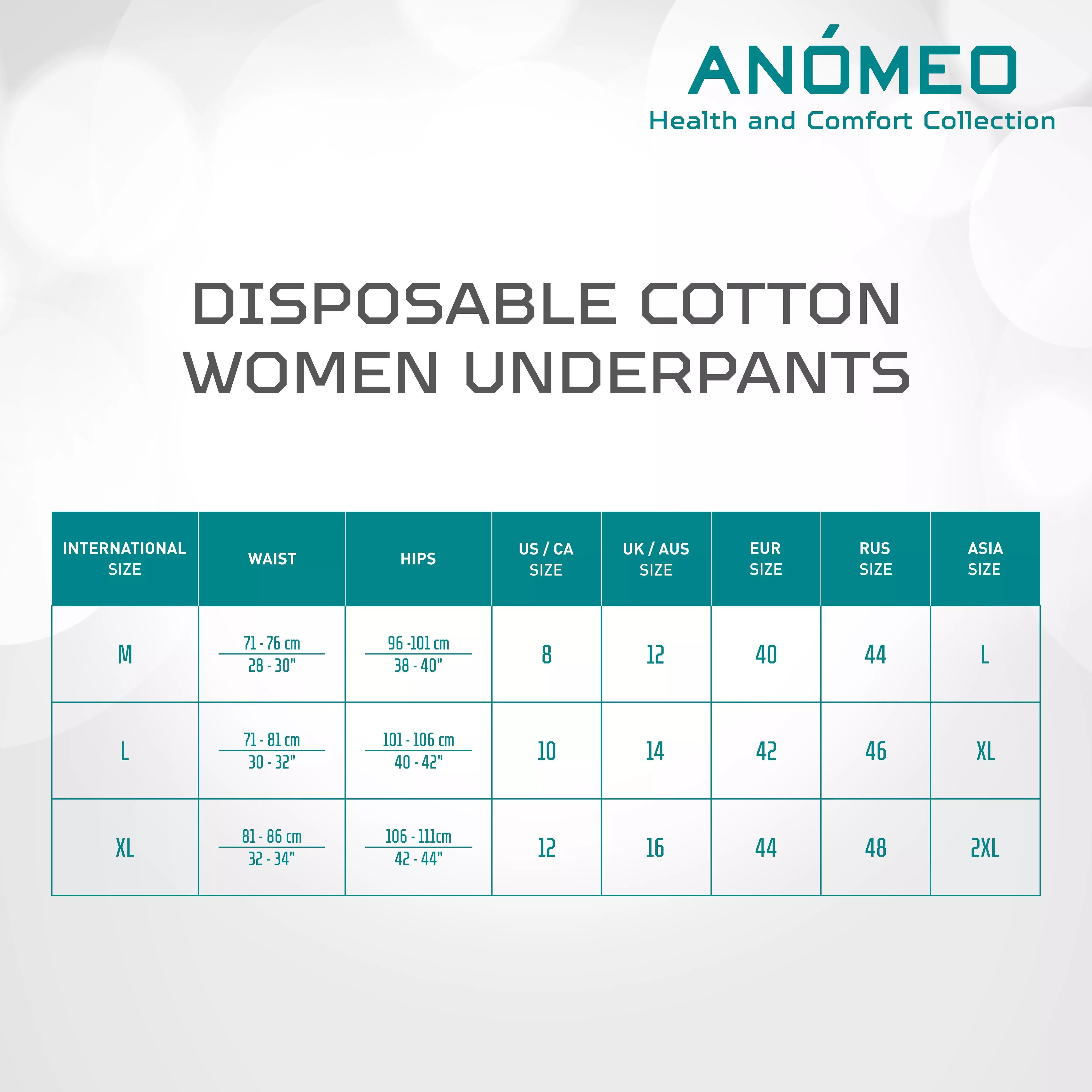 Anomeo High Quality Disposable Underpants / Underwear for Women - 100%  Cotton, 5 pcs in 1 pack (Available in M, L, XL sizes)