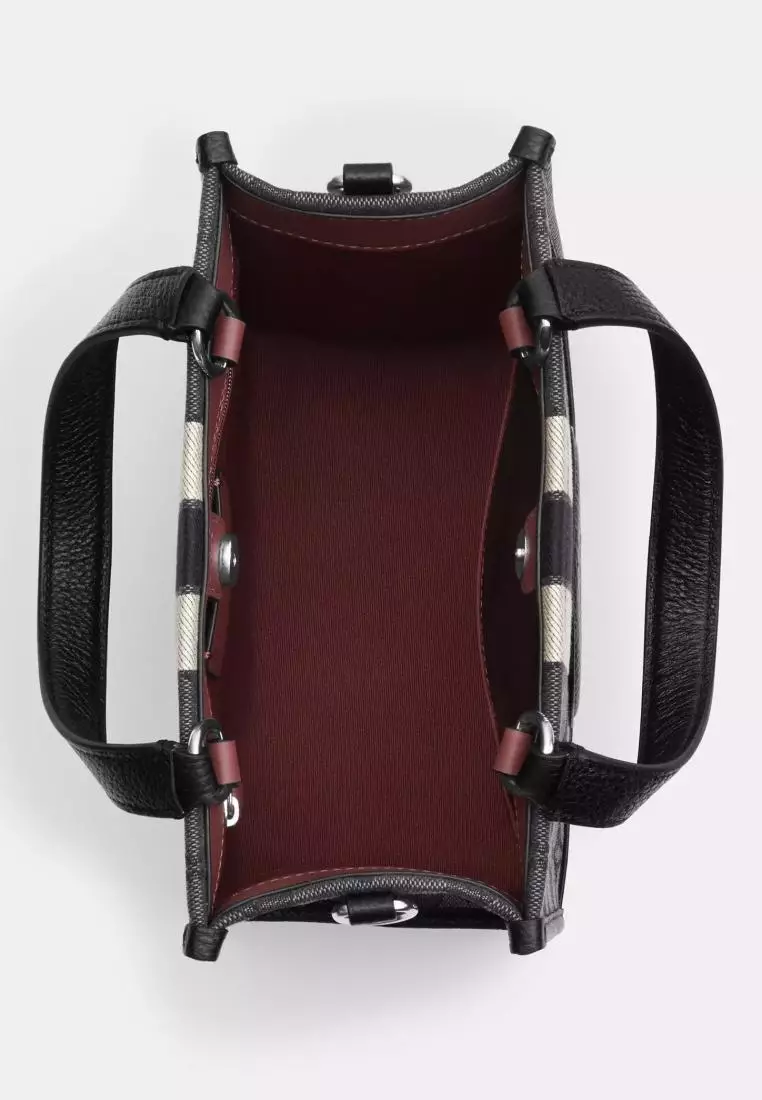 Coach Dempsey Tote 22 In Signature Jacquard With Stripe And Coach Patch Black Smoke Black Multi