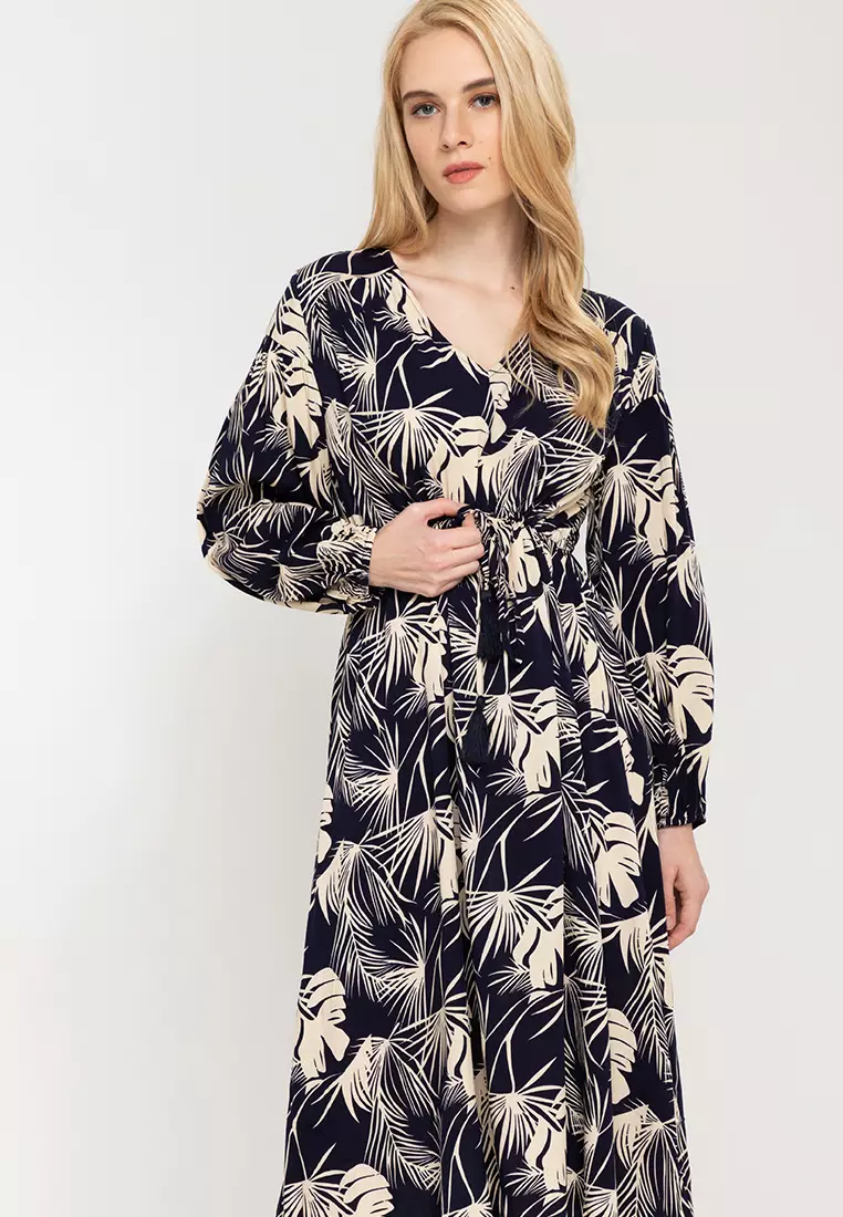 Charina V-Neck Drawstring Midi Dress