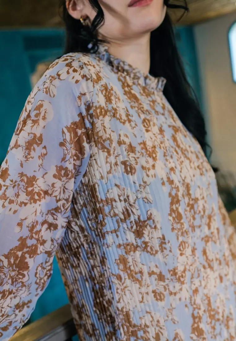 Urban Exchange Aiysah Gamis Blue - Gamis Printed Blue Pleat Warna Blue