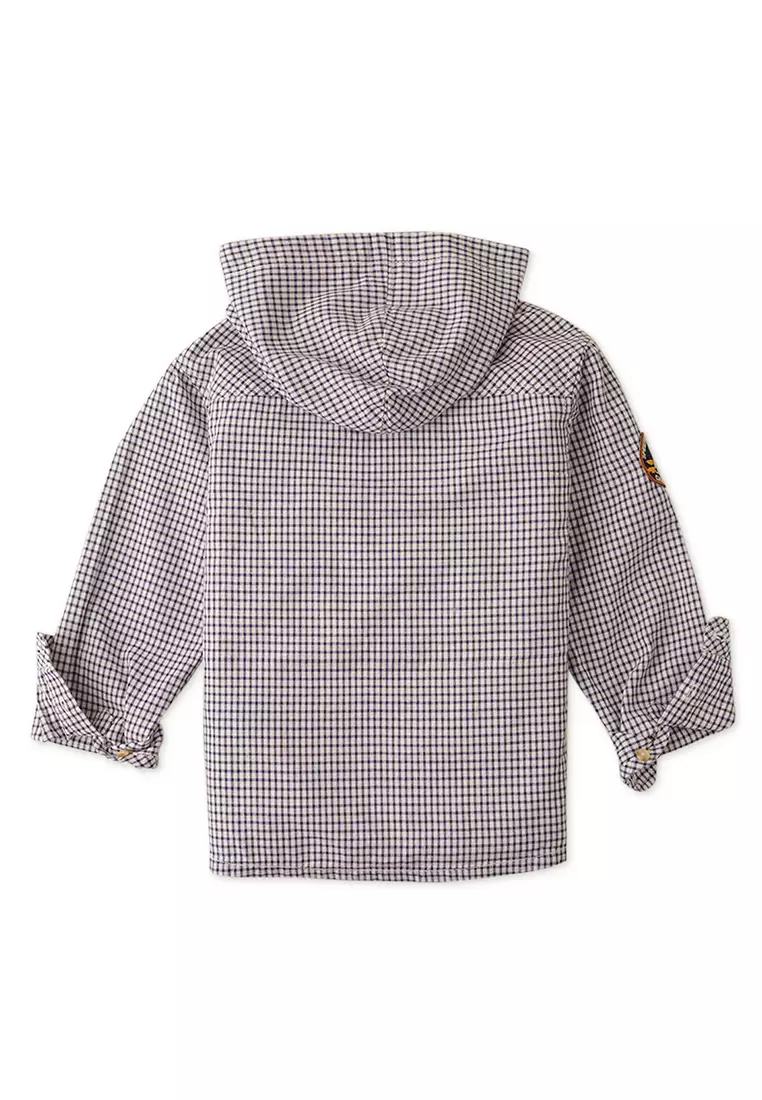 Boys Check Hooded Long Sleeves Shirt