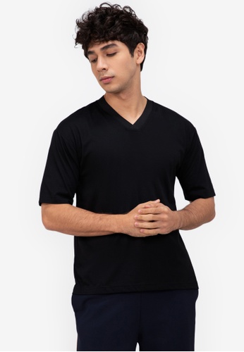 ZALORA BASICS black V Neck Collar T-Shirt E3C84AA9D818F5GS_1
