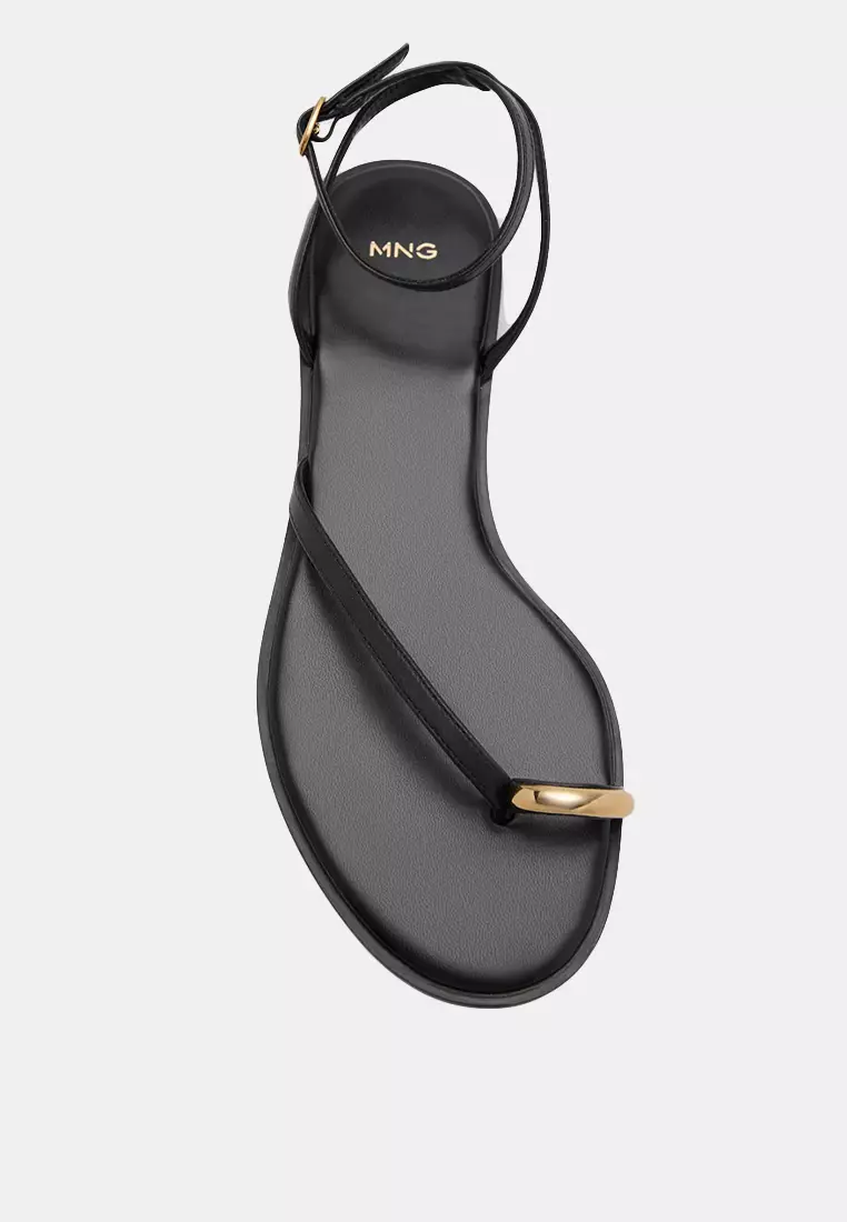 Leather Strap Sandals With Metallic Detail