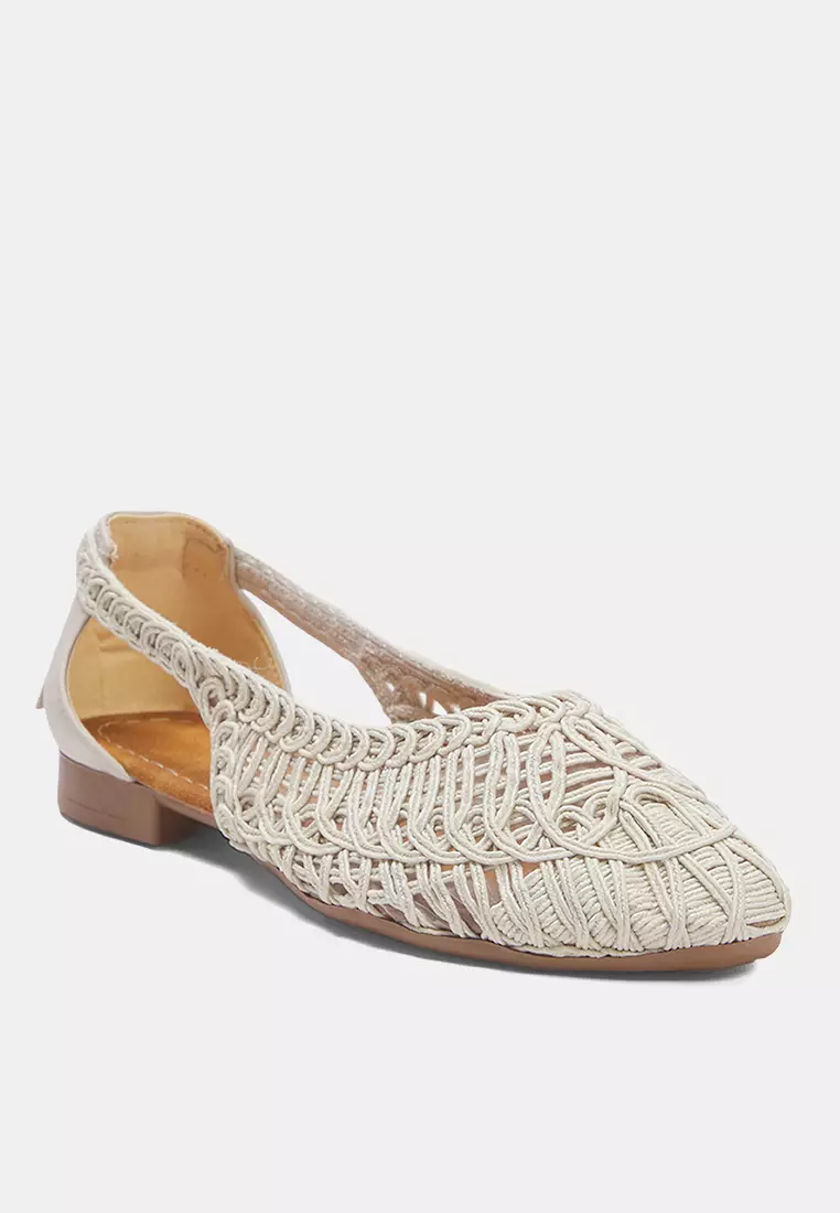 Beige Knitted Patterned Almond Toe Women's Ballerina Ballerina Takss25Be00027