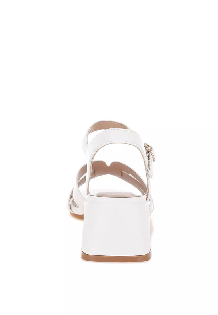Strappy Square Toe Block Heels In White