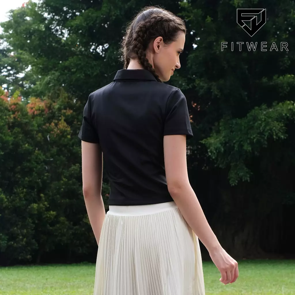 Fitwear Kaos Olahraga Padel Tennis Wanita OPHELIA SHORTSLEEVE POLO SHIRT - BLACK