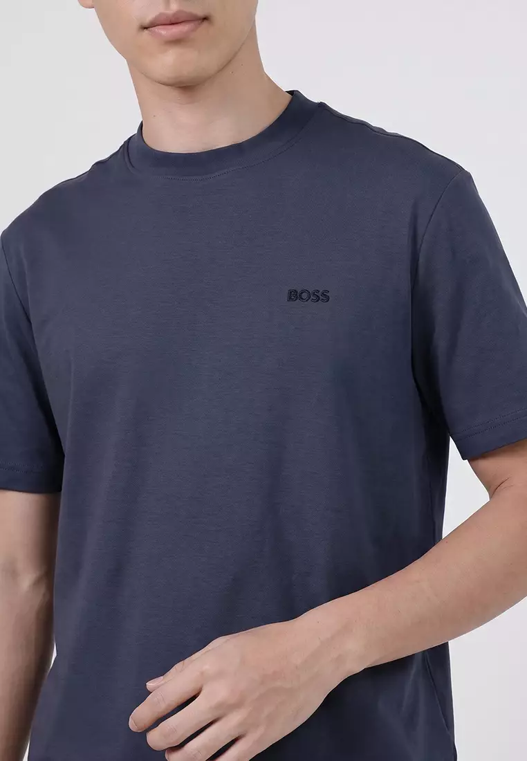 Embroidered Logo Interlock Cotton T-Shirt - BOSS Orange