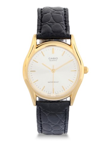 Jual Casio Casio Jam Tangan Pria Black Gold White Leather Strap Mtp 1094q 7a Original Zalora Indonesia