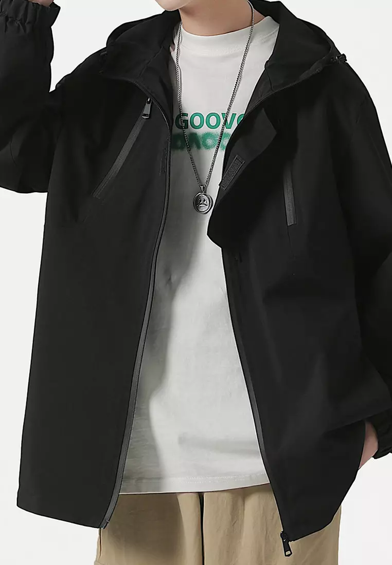 Jacket with hood and zipper best sale