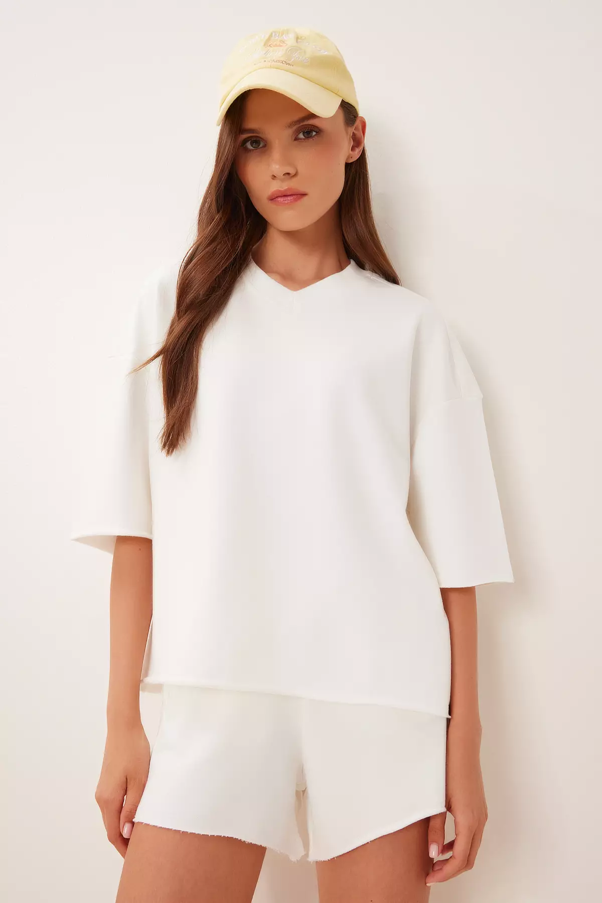 Women's Ecru Comfortable Stretchy Knitted Bottom-Top Set Ub00402