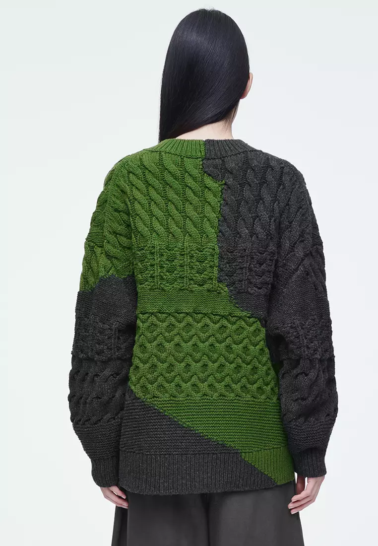 Abstract Cable-Knit Merino Wool Jumper