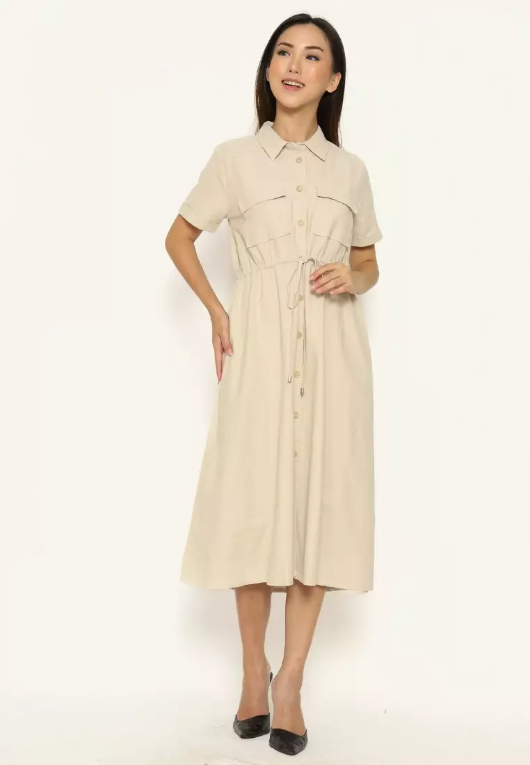 Urban Exchange Diana Dress Cream - Midi Dress Cream