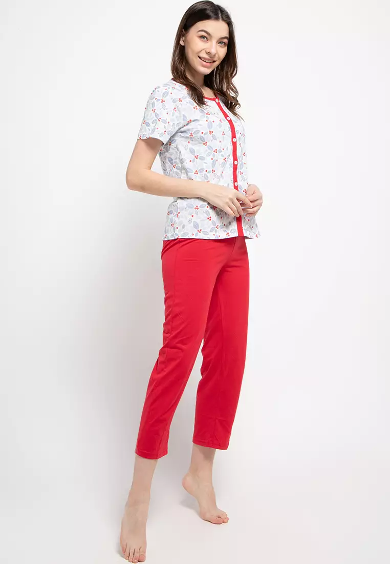 Pyjama Short Sleeve Long Pants Full Button Sleepwear
