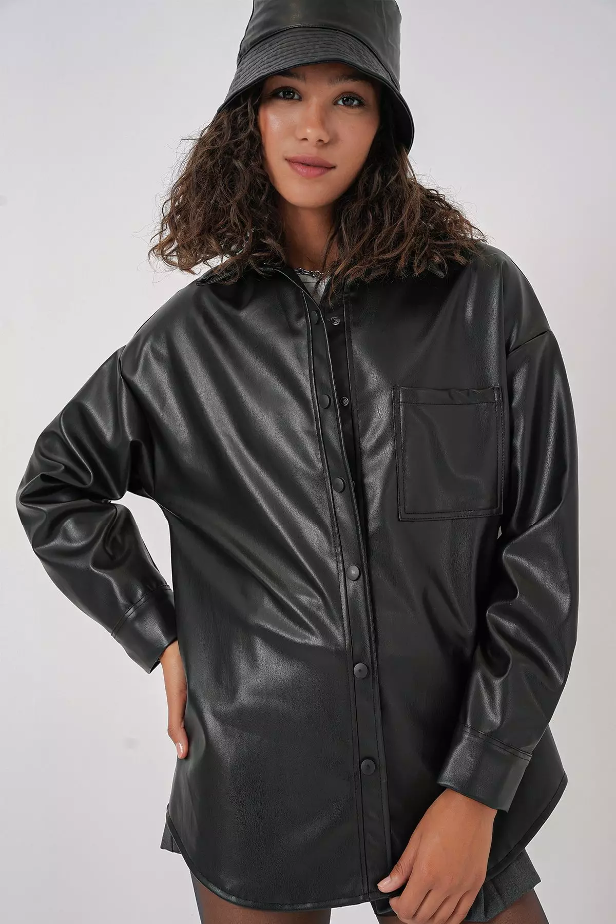 Oversize Faux Leather Shirt