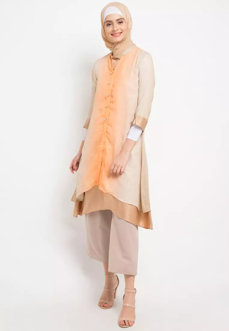 Aliza Assymetrical Tunic In Orange Beige Glitter
