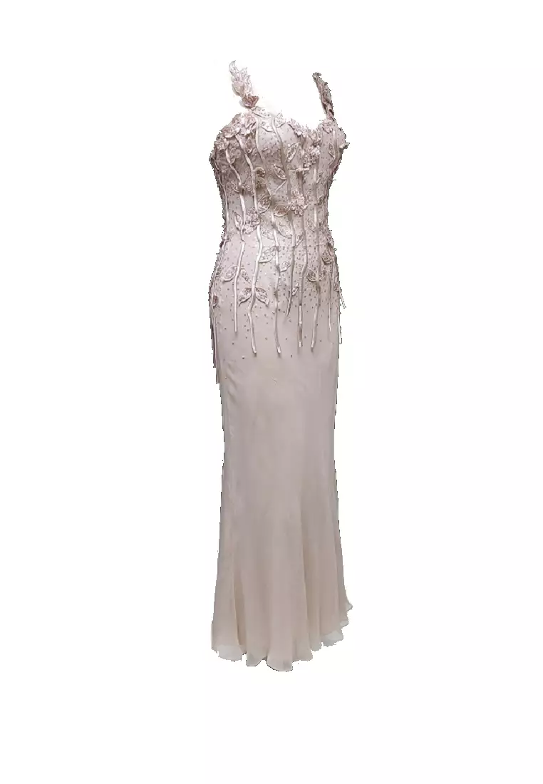 Romantic Effortless Silk Chiffon Beaded Evening Dress
