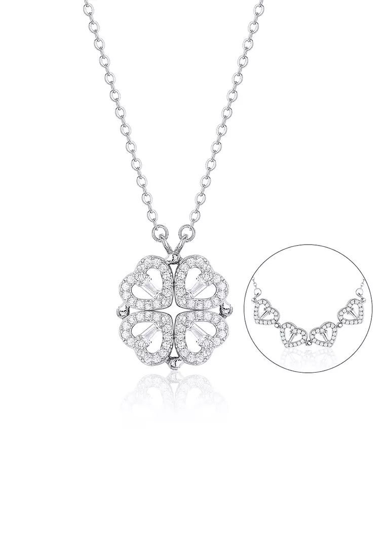 Kalung Wanita Berlian Korea Fashion Dual Wearing Method Kalung Cewek Original Titanium silver