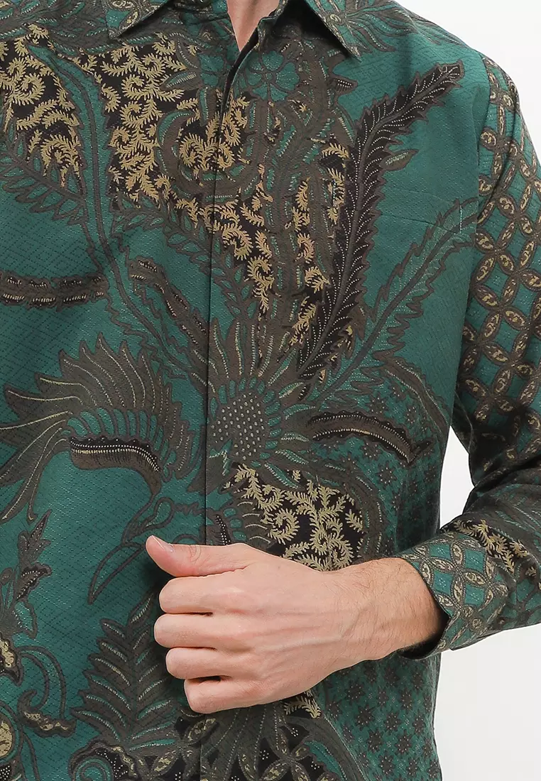 BATIK TALENTA EXCLUSIVE Lengan PANJNG DOBBY KATUN HALUS FLYING BIRD GREEN