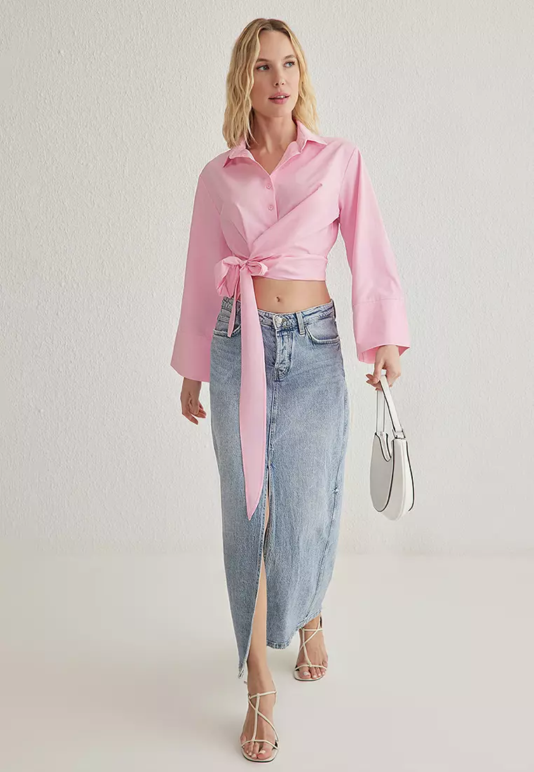 Pink Binding Detailed Regular Regular Pattern Woven Shirt TWOAW25GO00067