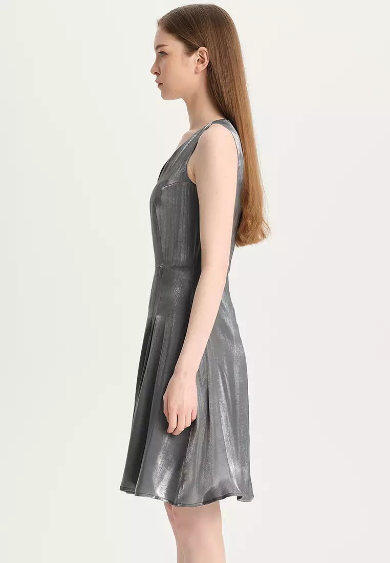 Temperament V-neck Color-Changing Glazed Satin One Piece Dress B22041204SL