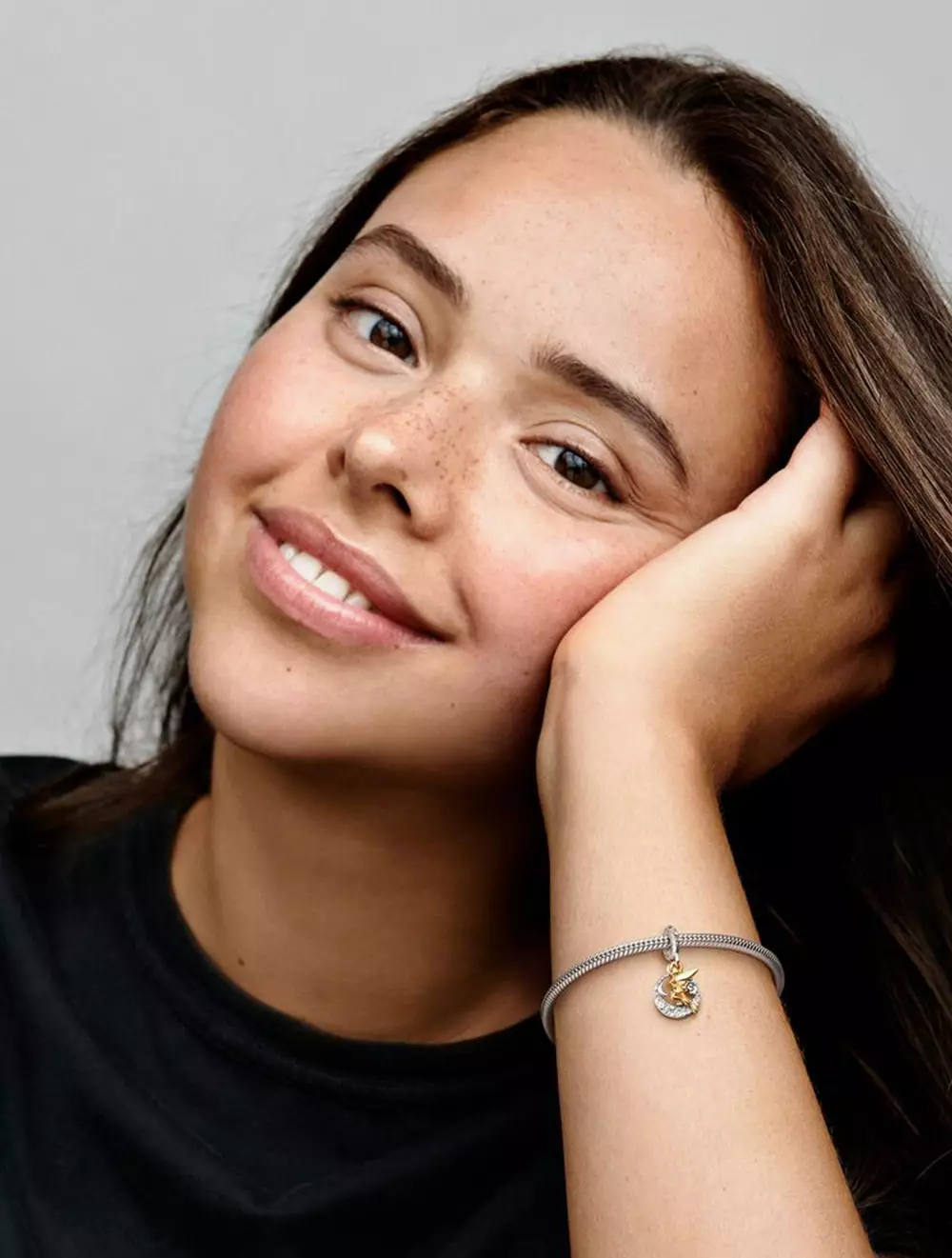 Disney Tinkerbell sterling silver and 14k gold-plated dangle with clear cubic zirconia