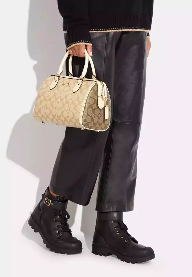 Coach Rowan Satchel In Blocked Signature Canvas Light Khaki Multi