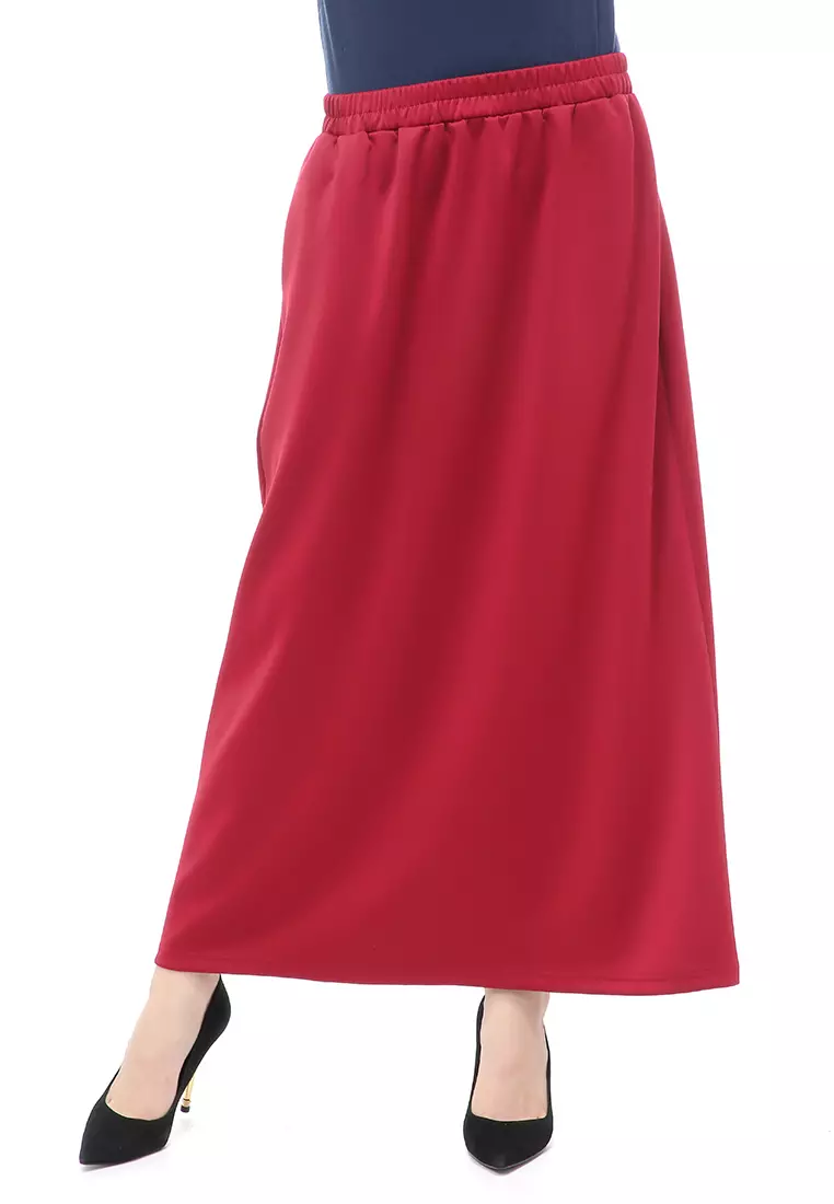 Rok Panjang Muslimah Polos Bawahan Wanita Regular Fit All Size - Maroon