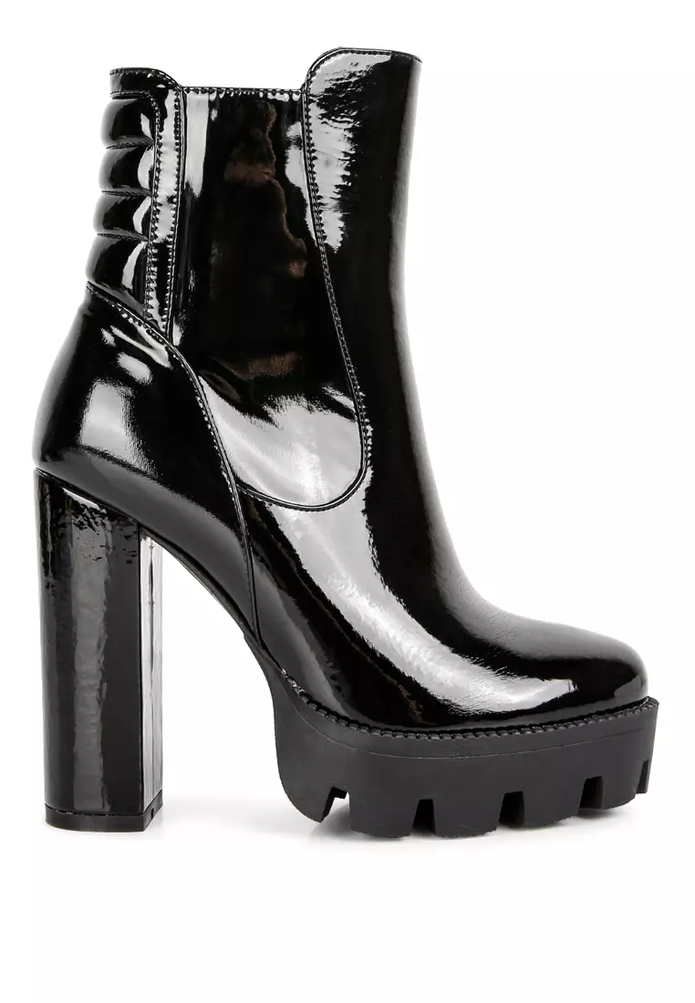 Discount on London Rag  shoes - SKU: Black Collared Patent High Heeled Ankle Boot