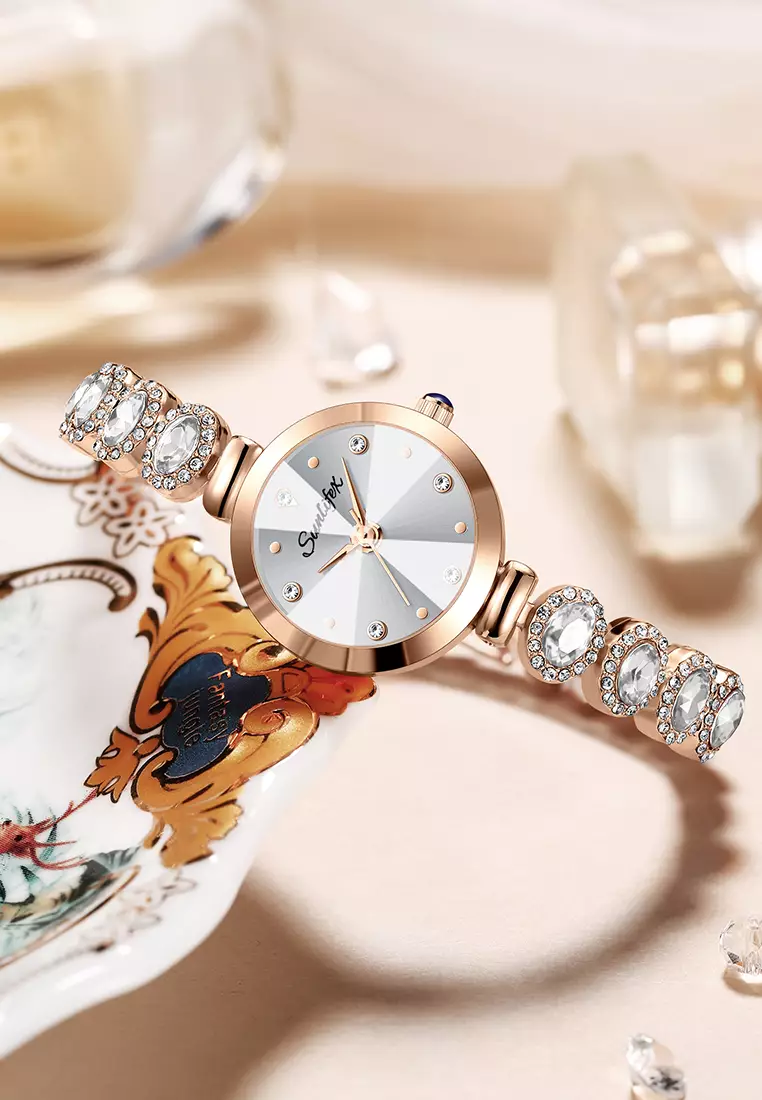 Jam Tangan Wanita Korea Elegan Tali Gelang Berlian Anti Air Jam Tangan Cewek Original rosewhite