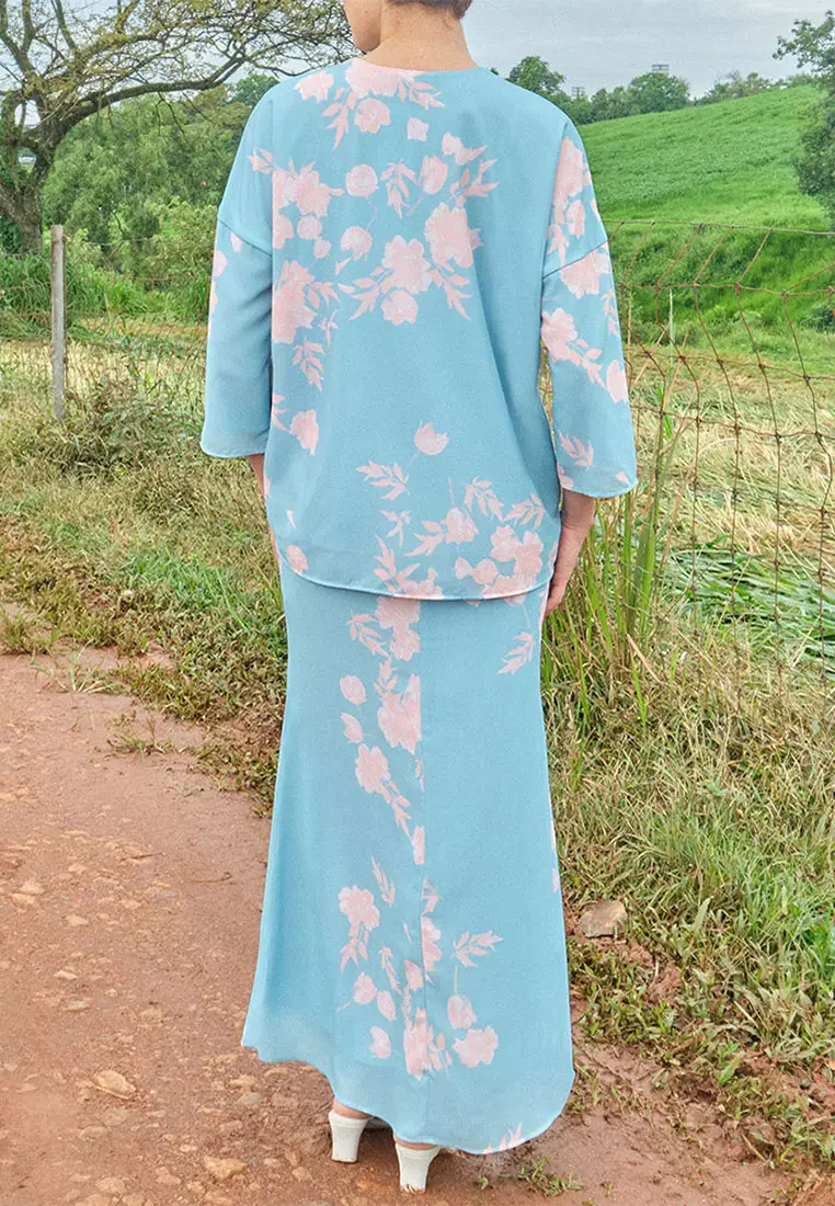 Sentosa Blouse & Skirt - Aqua/Peach Floral