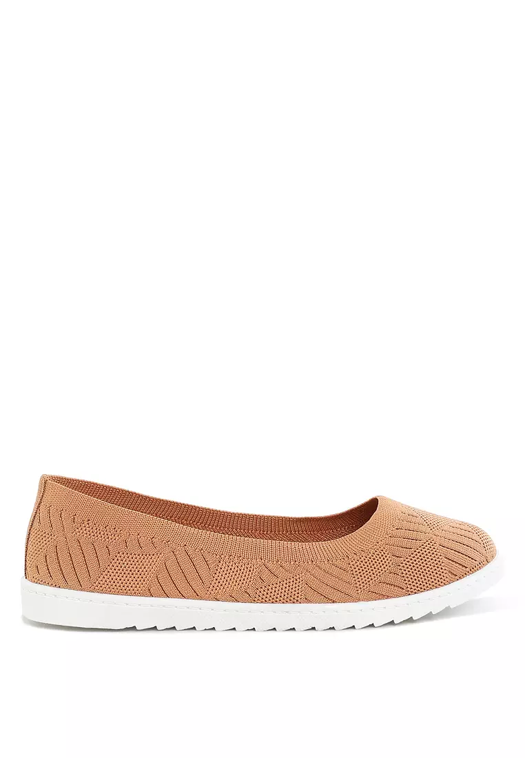 Discount on London Rag  shoes - SKU: Knitted Flat Ballet Flats in Tan