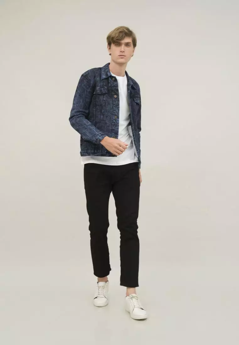 Jaket Jeans Pria Polos Tebal Dilan Denim Biru Dongker Pudar