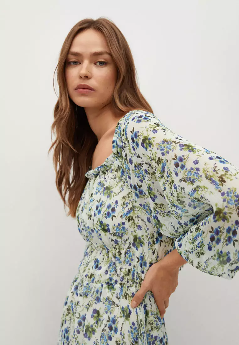 Printed Dress With Balloon Sleeves