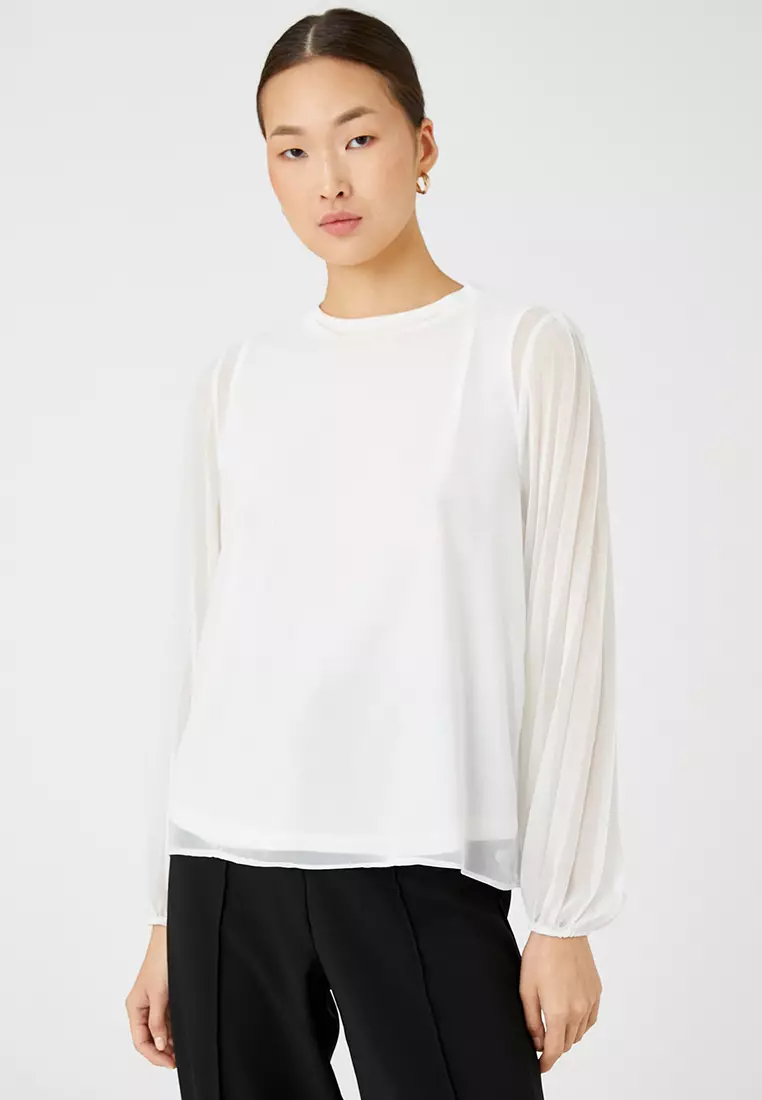 Pleated Sleeves Chiffon Blouse