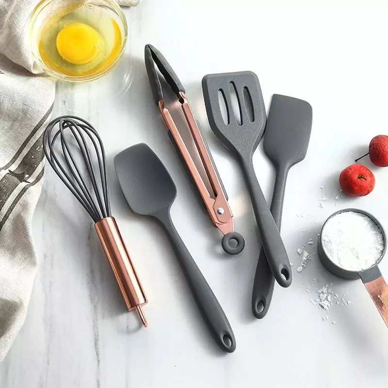 5pc Small Rose Gold Silicone Kitchen Tool Set (Grey)