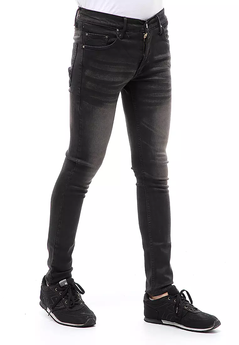 Locko Celana Panjang Pria Skinny Jeans Polos Material Denim ORIGINAL - Black Washed
