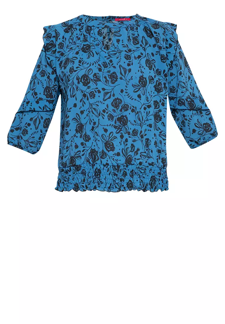 Lilith Ruffle Trim Top With Keyhole