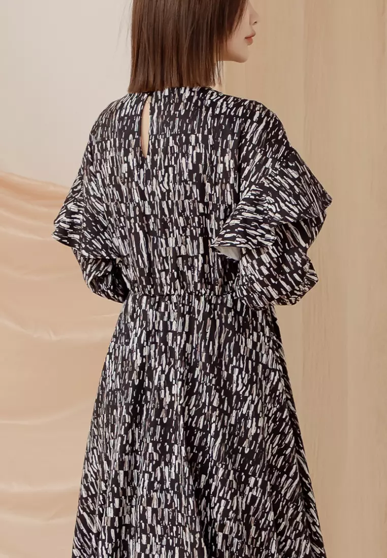 Printed Ruffle Sleeve Maxi Dress [DA9962]