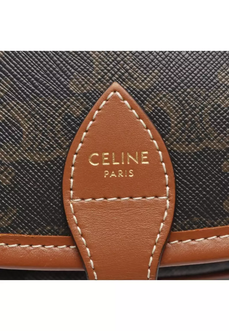 Pre-Loved Celine Folco medium bag Triomphe Shoulder bag PVC leather black Brown