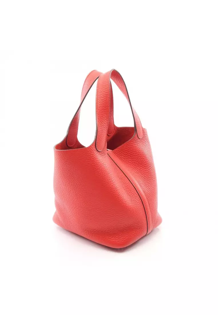 Pre-Loved Hermès Picotan Lock PM rouge tomato Handbag Clemence leather Red silver hardware A stamp