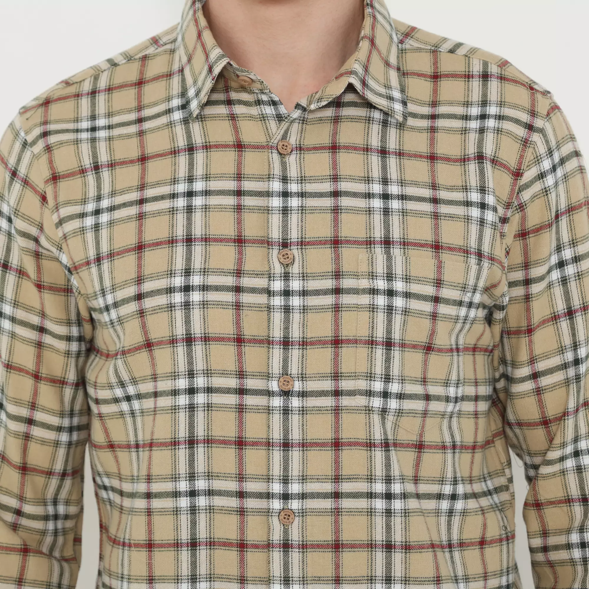 Platini Kemeja Pria Motif Kotak Lengan Panjang Khaki 72007.28