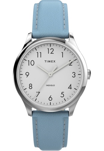 TIMEX blue Easy Reader® 32mm Leather Strap Watch - Silver-Tone, Blue (TW2V25300) 48E58AC5BACBCAGS_1
