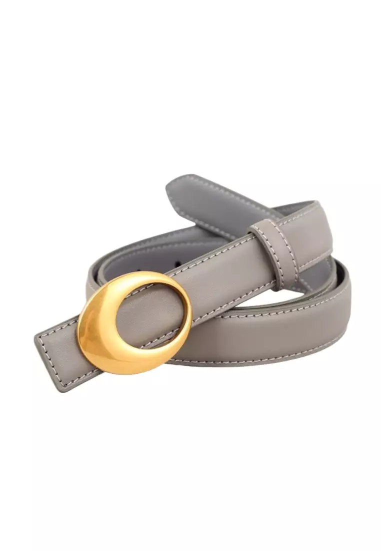 Genuine leather belt for women with vintage gold arc buckle decoration