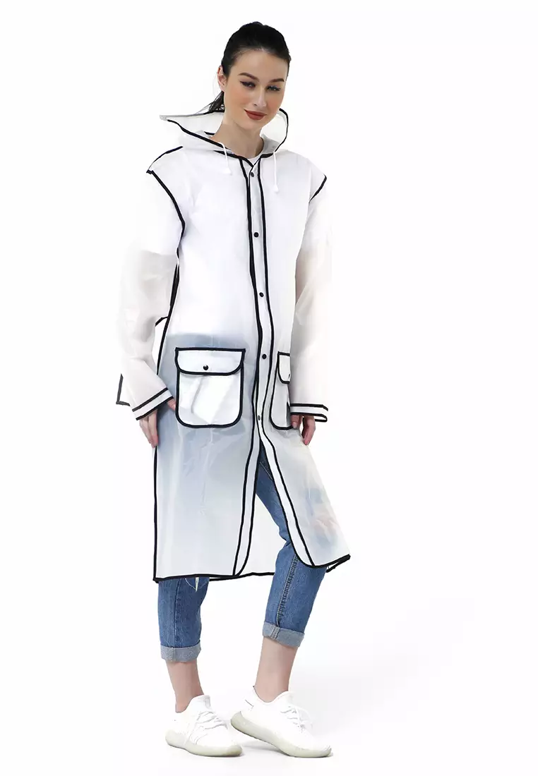 Pemp Jas Hujan Portable Raincoat Transparent Poncho with Hood Material EVA ORIGINAL - Black