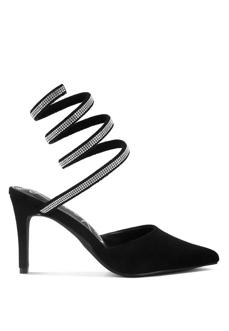 Discount on London Rag  shoes - SKU: Black Rhinestone Embellished Strap Up Sandals