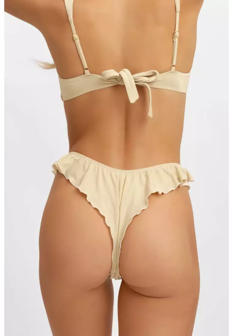 Elsie Ruffled Cheeky Bikini Bottoms / Champagne Shimmer