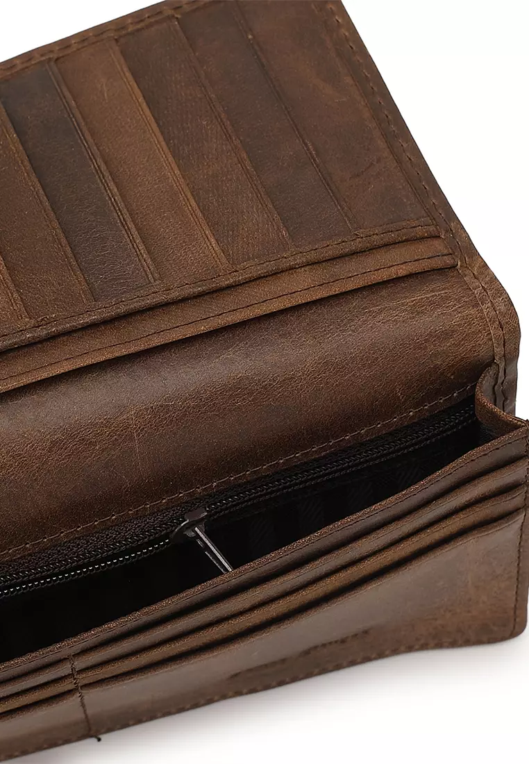 Men's Genuine Leather RFID Blocking Bi Fold Wallet - Brown