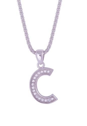 SHANTAL JEWELRY grey and white and silver Cubic Zirconia Silver Alphabet Letter 'C' Necklace SH814AC11MIISG_1