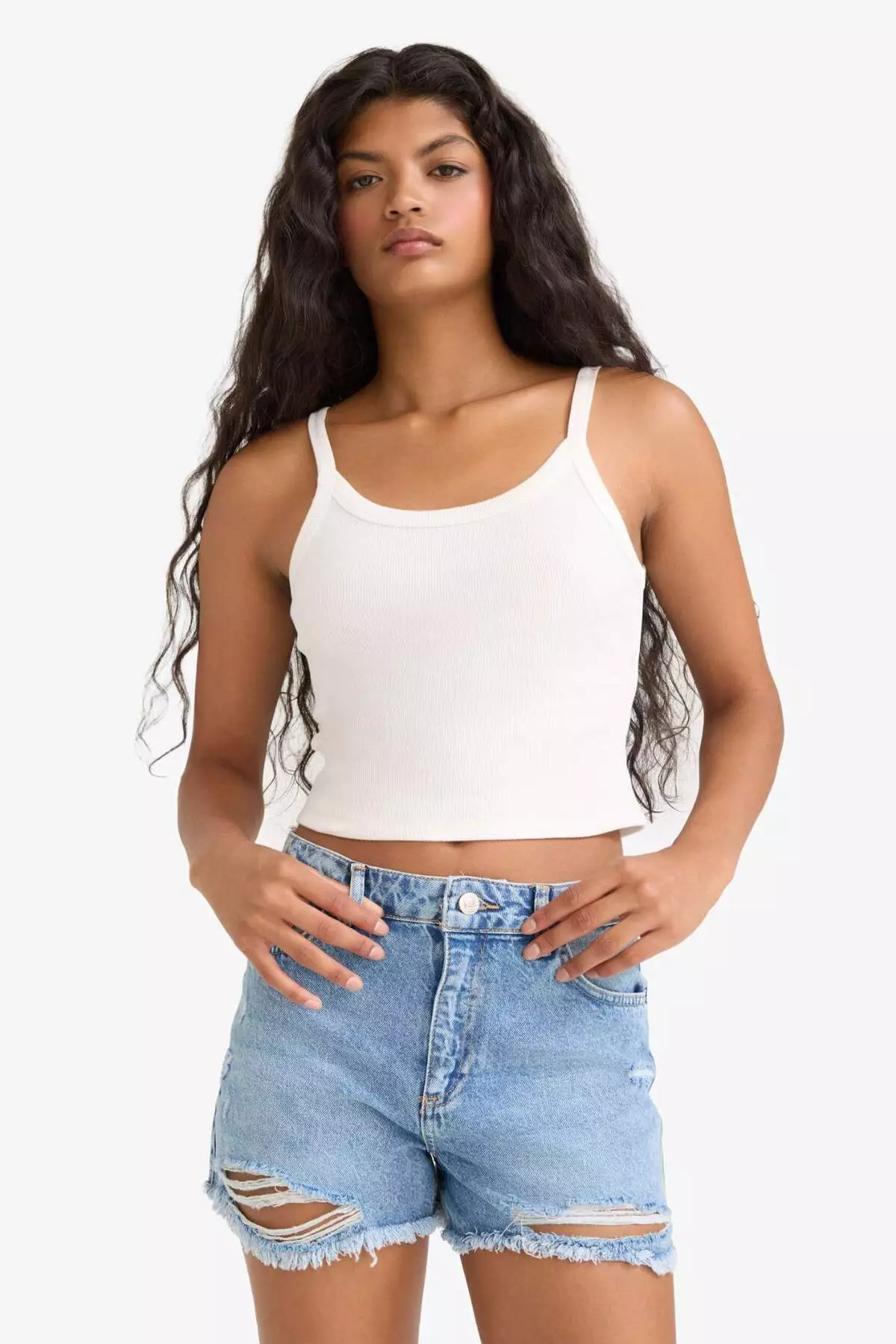 High Waist Cutout Jean Shorts E0504Ax25Sm